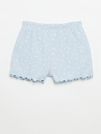 Conjunto de pijama camisola + calções em malha canelada de algodão
