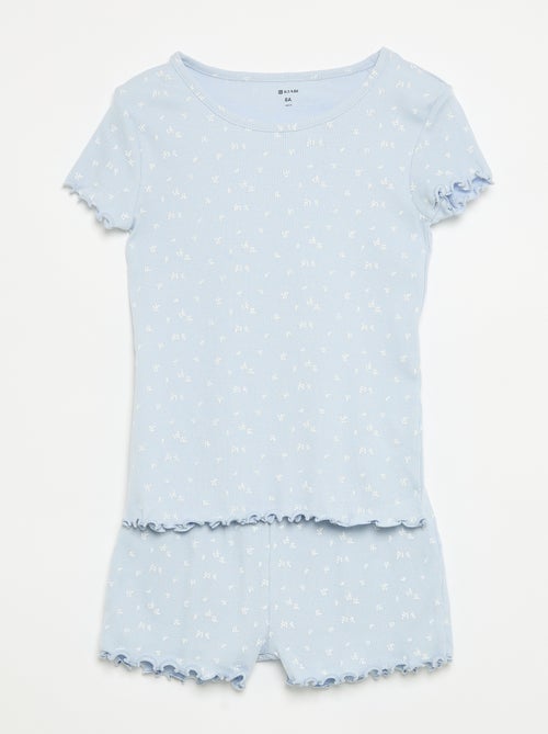 Conjunto de pijama camisola + calções em malha canelada de algodão - Kiabi