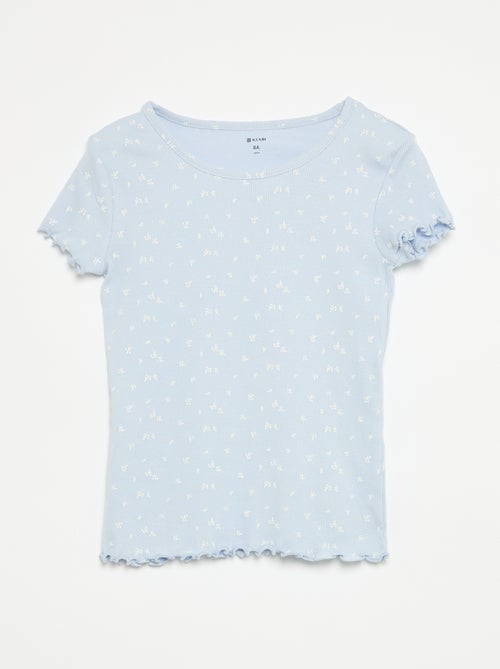 Conjunto de pijama camisola + calções em malha canelada de algodão - Kiabi