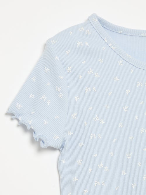 Conjunto de pijama camisola + calções em malha canelada de algodão - Kiabi