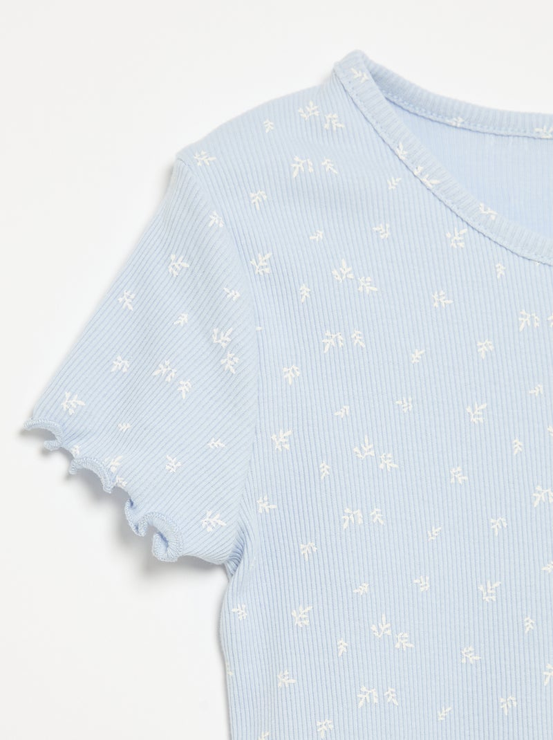 Conjunto de pijama camisola + calções em malha canelada de algodão Azul - Kiabi
