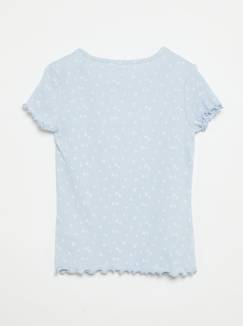 Conjunto de pijama camisola + calções em malha canelada de algodão Azul - Kiabi