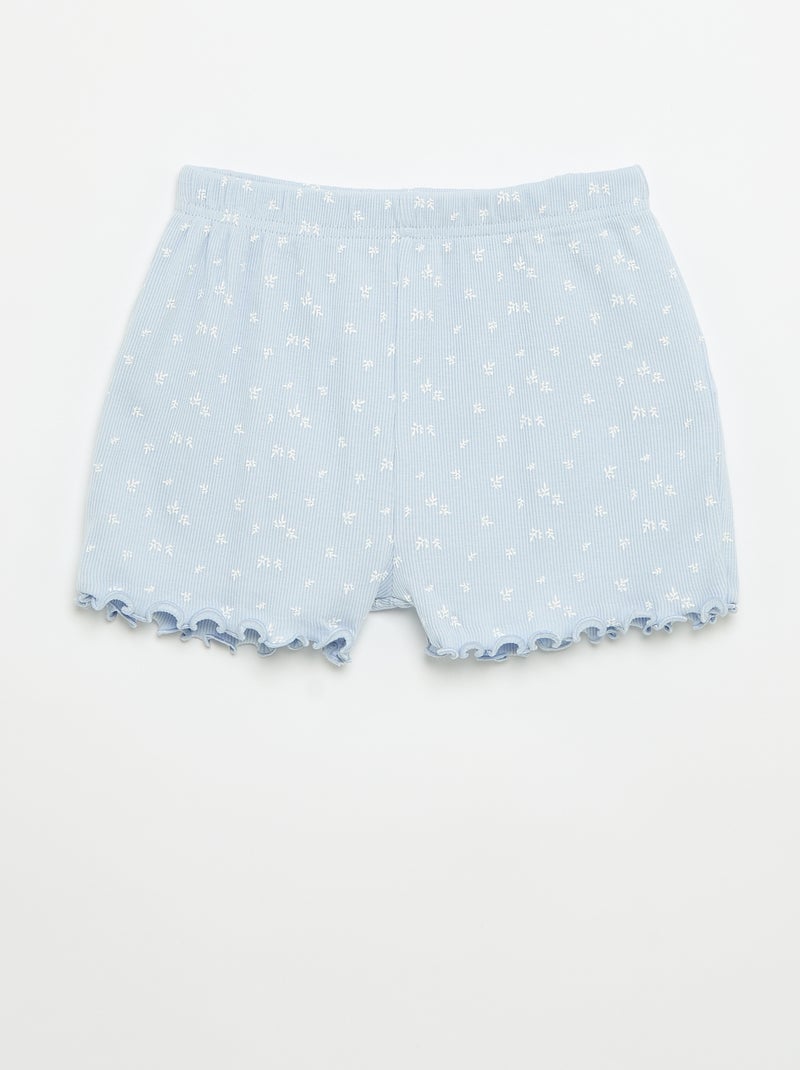 Conjunto de pijama camisola + calções em malha canelada de algodão Azul - Kiabi