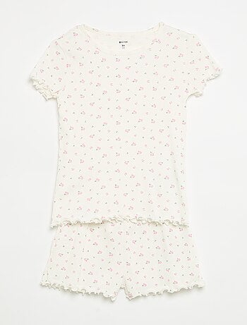 Conjunto de pijama camisola + calções em malha canelada de algodão