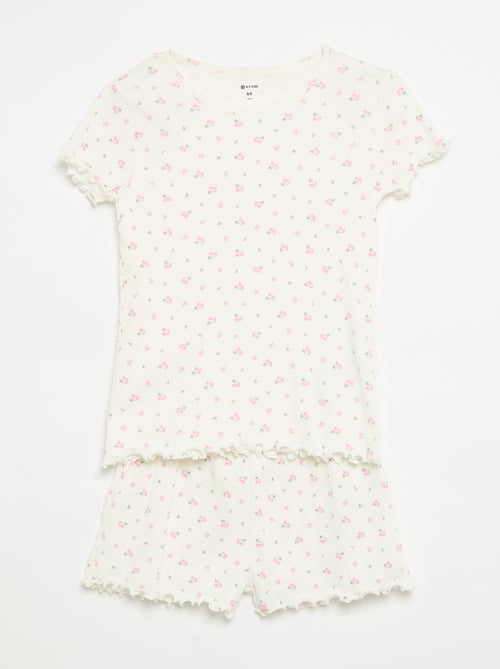 Conjunto de pijama camisola + calções em malha canelada de algodão - Kiabi Conjunto de pijama camisola + calções em malha canelada de algodão - Kiabi