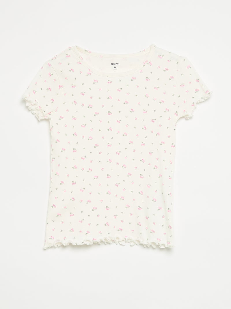 Conjunto de pijama camisola + calções em malha canelada de algodão Branco - Kiabi