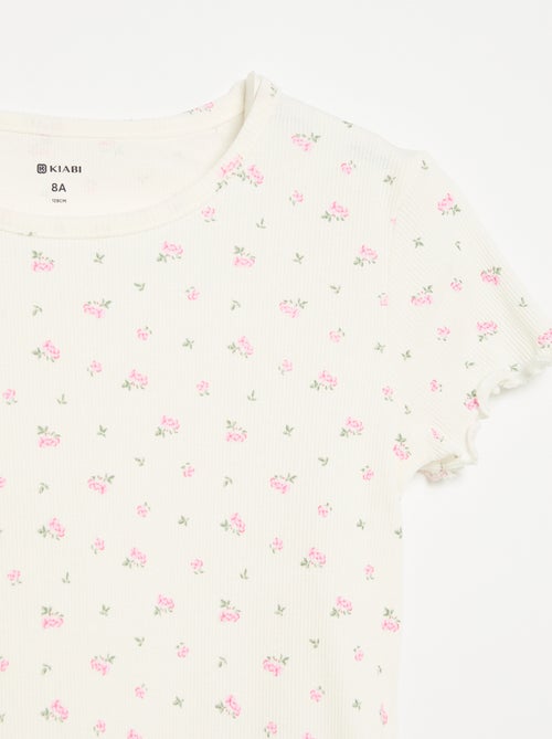 Conjunto de pijama camisola + calções em malha canelada de algodão - Kiabi Conjunto de pijama camisola + calções em malha canelada de algodão - Kiabi