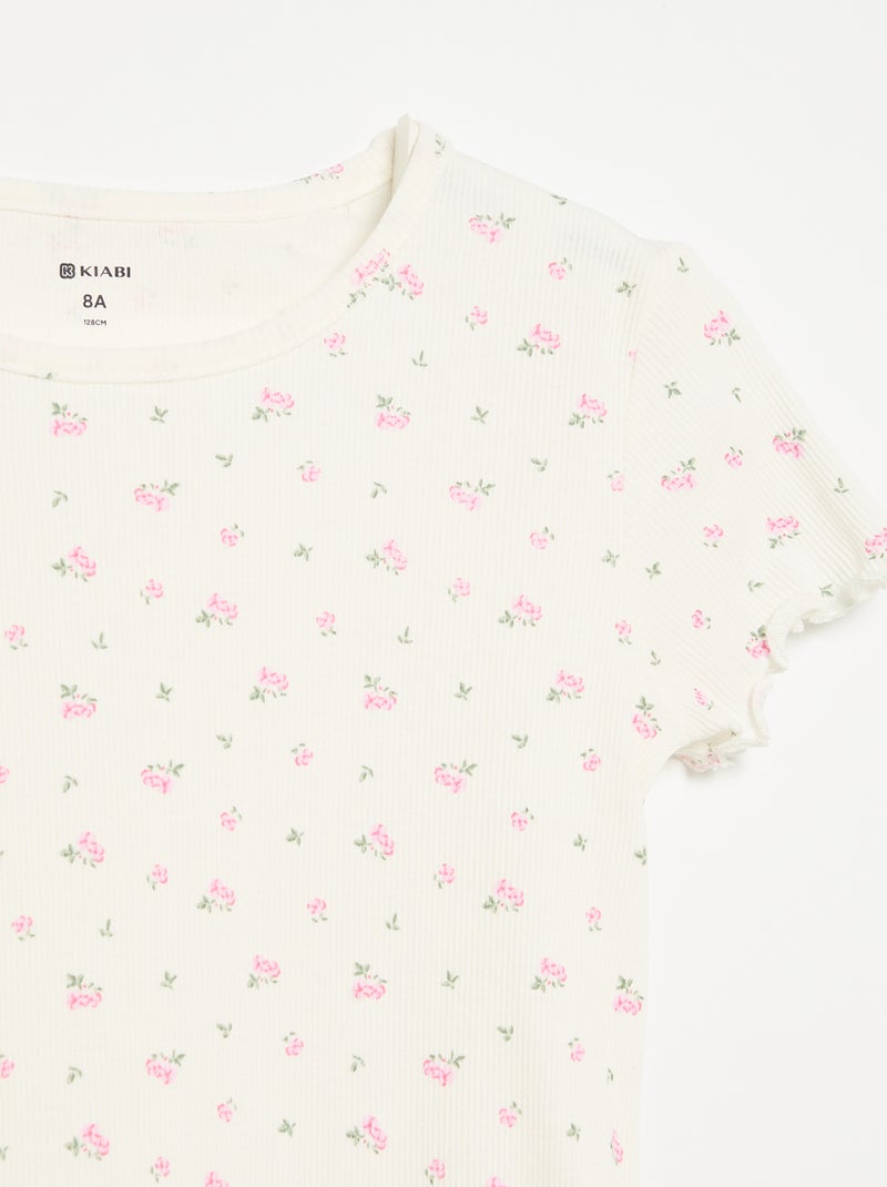 Conjunto de pijama camisola + calções em malha canelada de algodão Branco - Kiabi