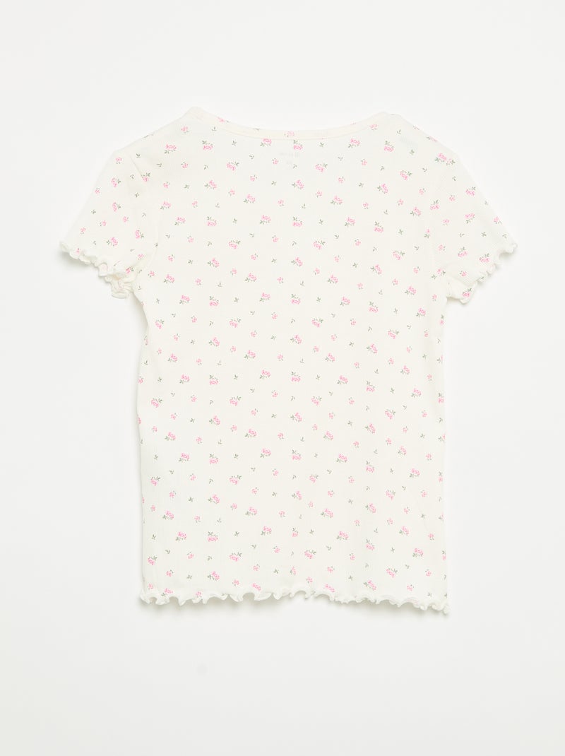 Conjunto de pijama camisola + calções em malha canelada de algodão Branco - Kiabi