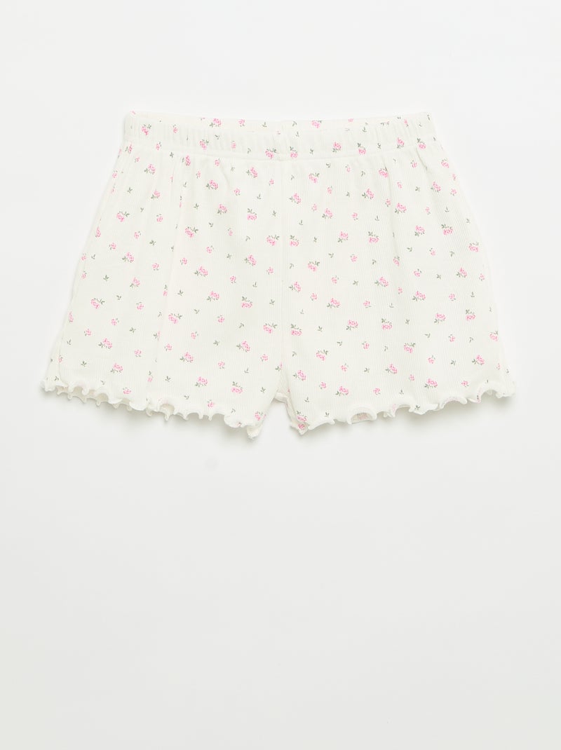 Conjunto de pijama camisola + calções em malha canelada de algodão Branco - Kiabi