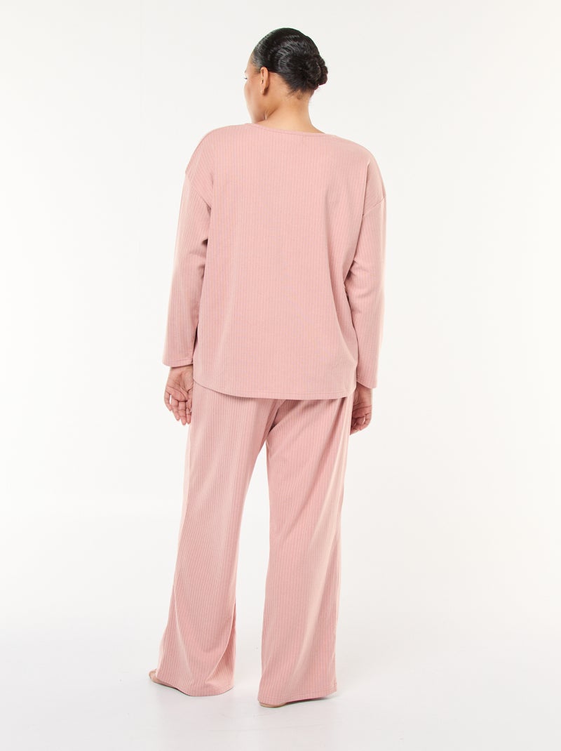 Conjunto de pijama canelado - 2 peças Rosa - Kiabi