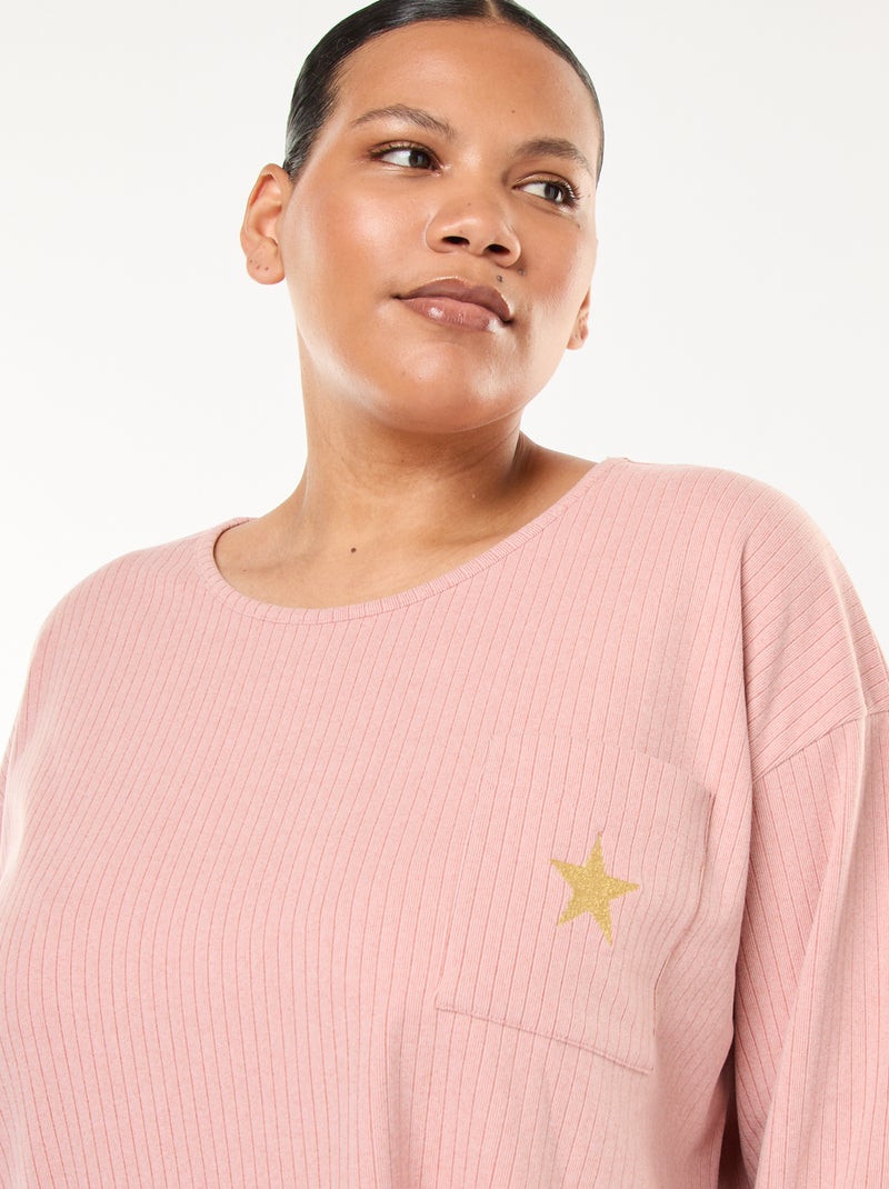 Conjunto de pijama canelado - 2 peças Rosa - Kiabi
