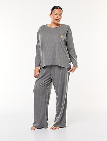 Conjunto de pijama canelado - 2 peças