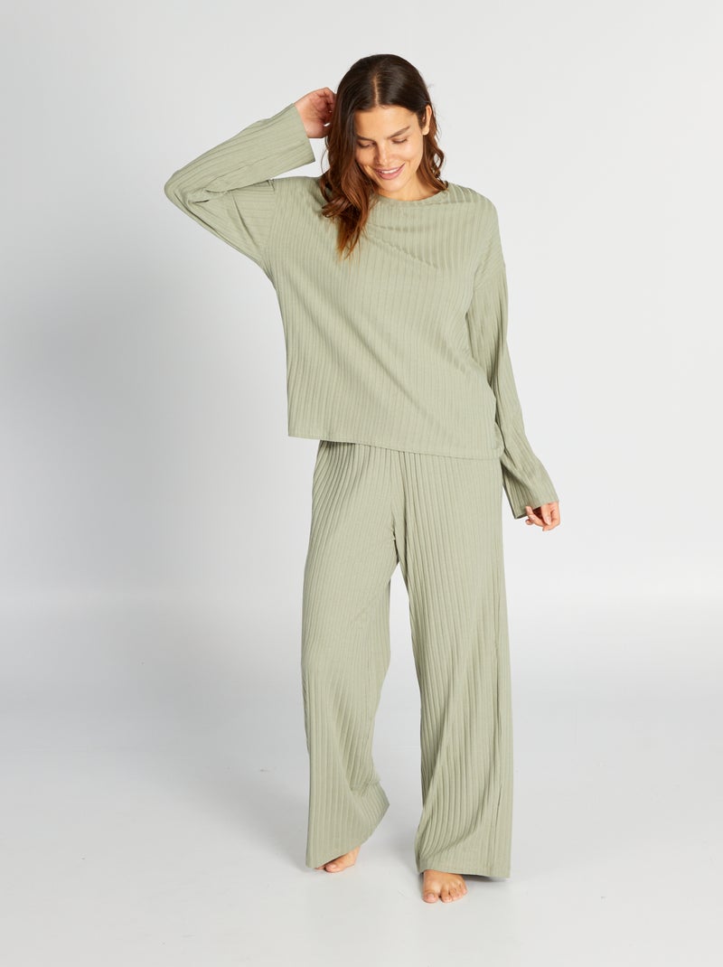 Conjunto de pijama canelado t-shirt + calças - 2 peças VERDE - Kiabi
