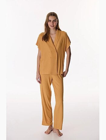 Conjunto de pijama cinnamon margot canelado com calças e manga curta penti