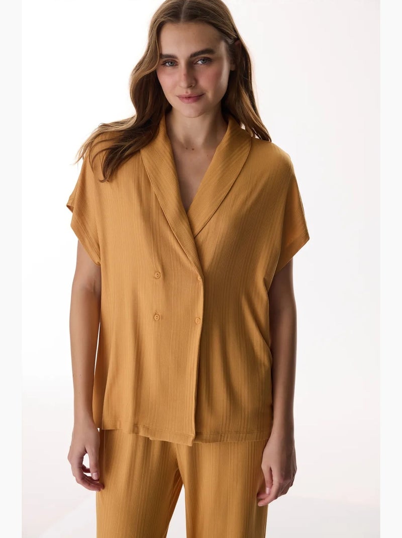 Conjunto de pijama cinnamon margot canelado com calças e manga curta penti Âmbar - Kiabi