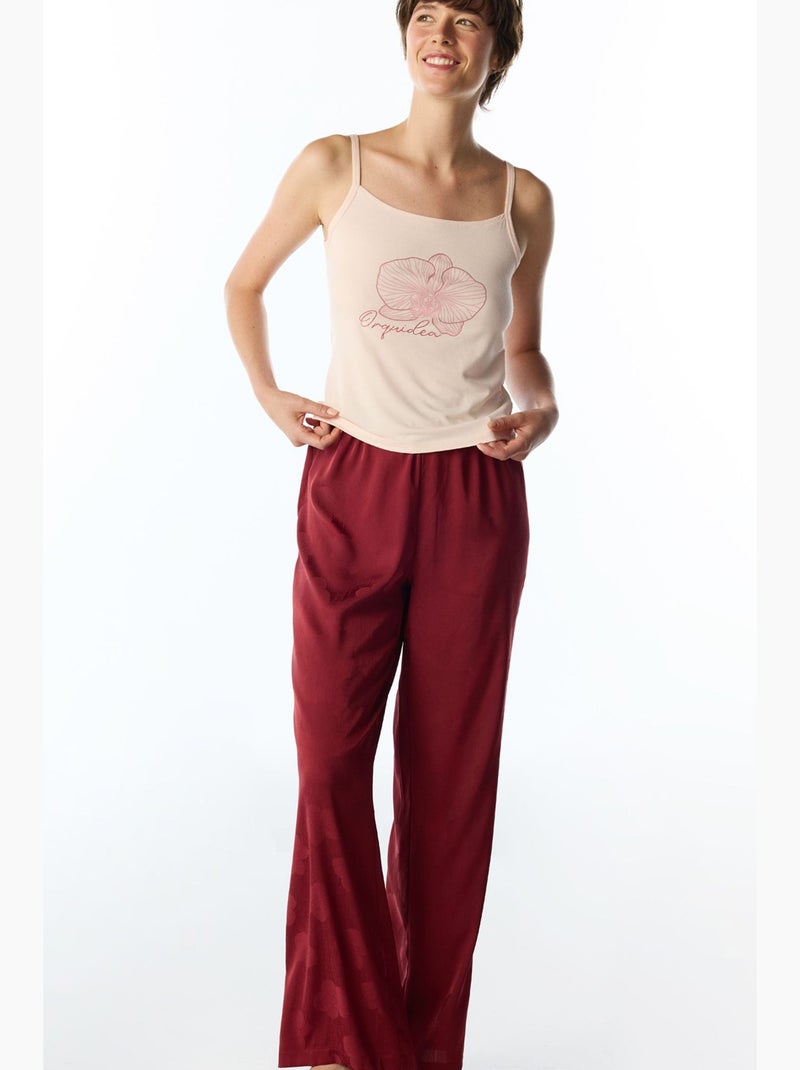 Conjunto de pijama com calças floral orquidea penti Vermelho bordô - Kiabi