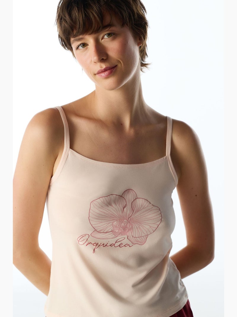Conjunto de pijama com calças floral orquidea penti Vermelho bordô - Kiabi