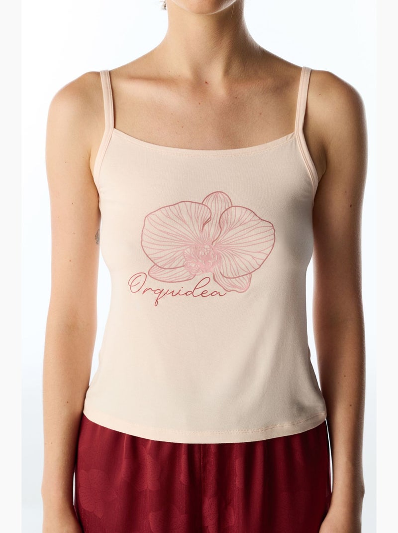 Conjunto de pijama com calças floral orquidea penti Vermelho bordô - Kiabi