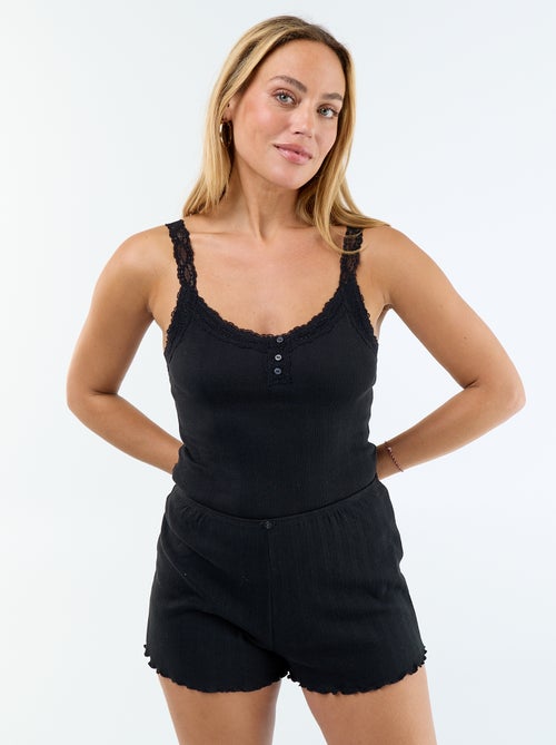 Conjunto de pijama com calções em malha pointelle - 2 peças - Kiabi