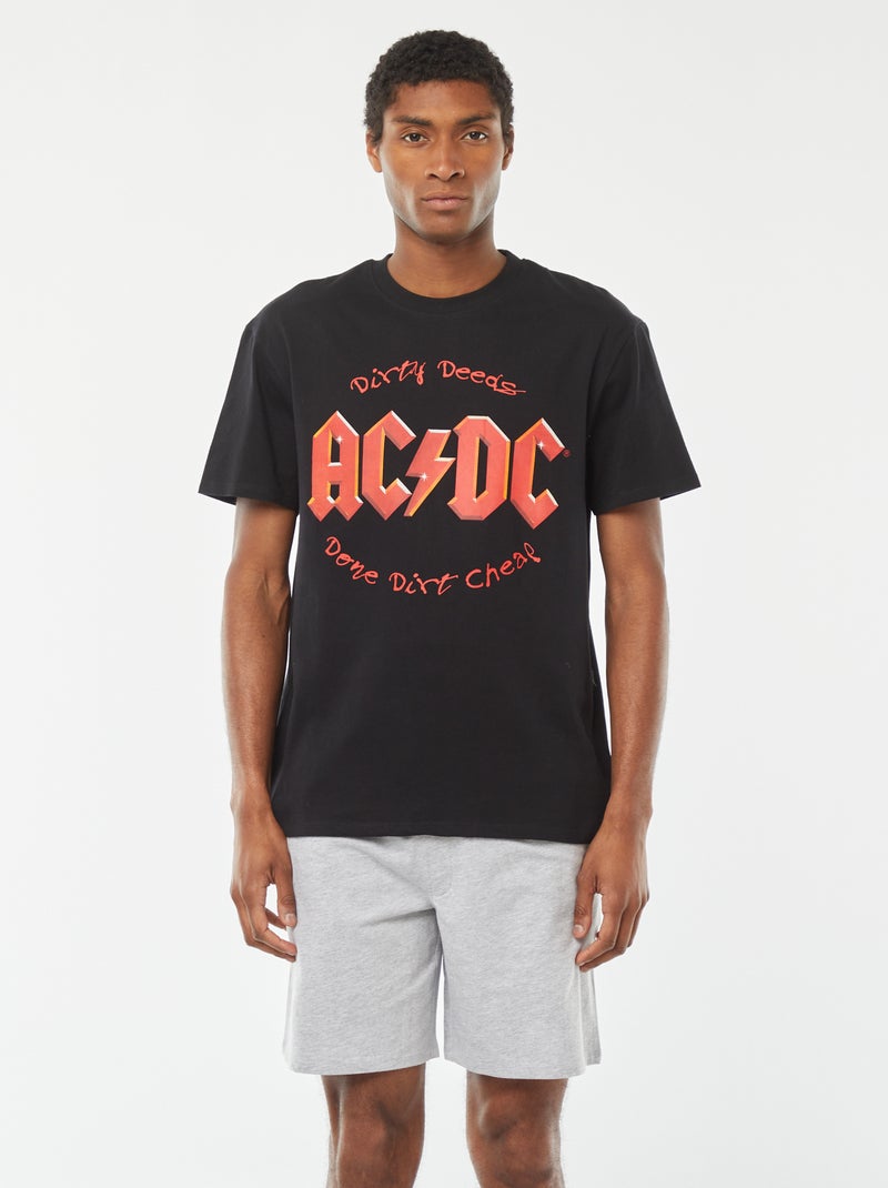 Conjunto de pijama com calções + t-shirt 'AC/DC' - 2 peças PRETO - Kiabi