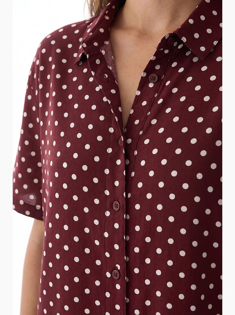 Conjunto de pijama com camisa e calça de bolinhas penti Vermelho bordô - Kiabi