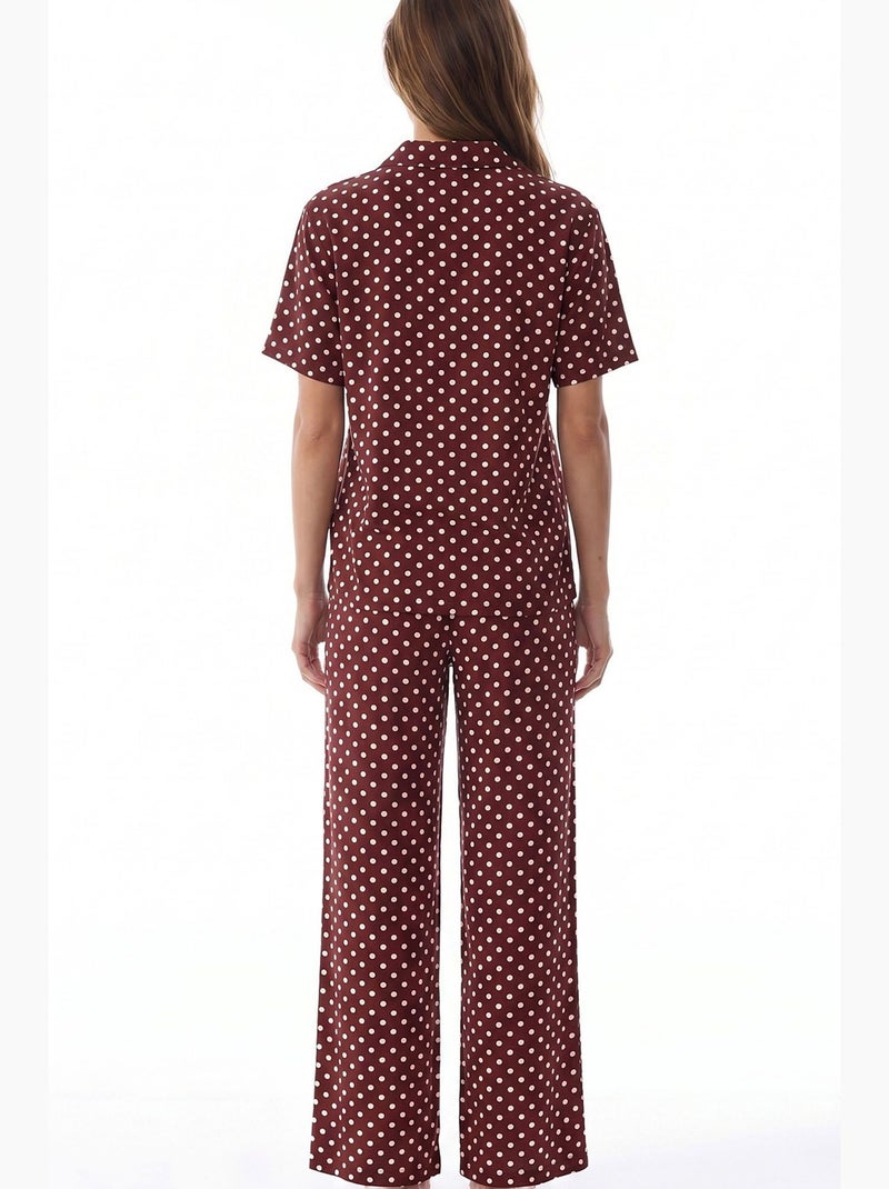 Conjunto de pijama com camisa e calça de bolinhas penti Vermelho bordô - Kiabi