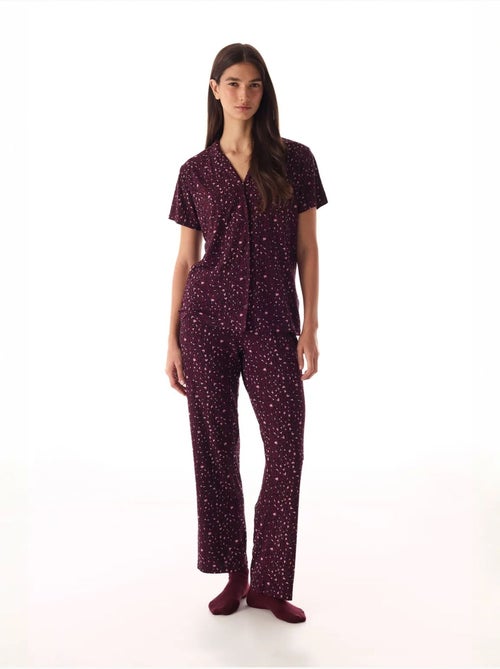 Conjunto de pijama com camisa e calças, leopardo, canelado, manga curta penti - Kiabi