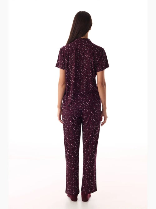 Conjunto de pijama com camisa e calças, leopardo, canelado, manga curta penti - Kiabi