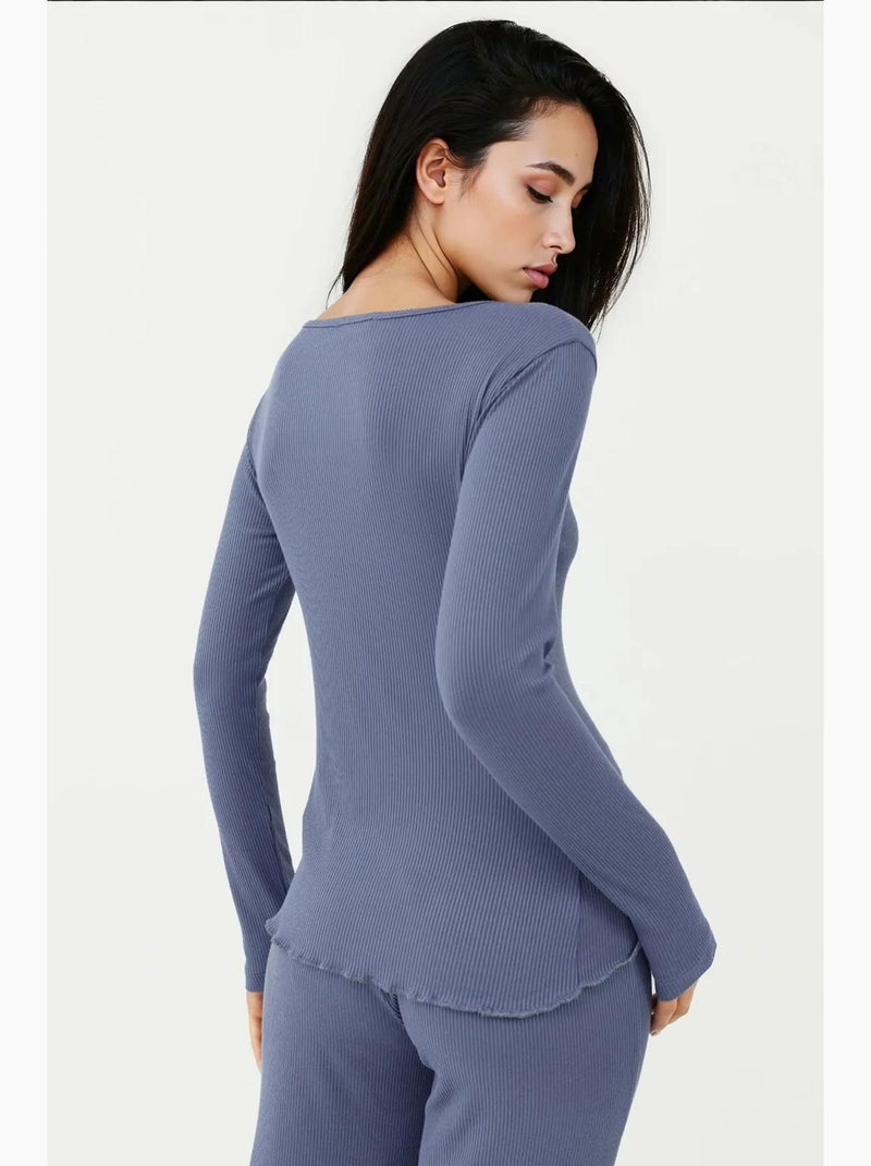 Conjunto de pijama com decote em v e perna larga com detalhe de botões hiccup Azul-pastel - Kiabi