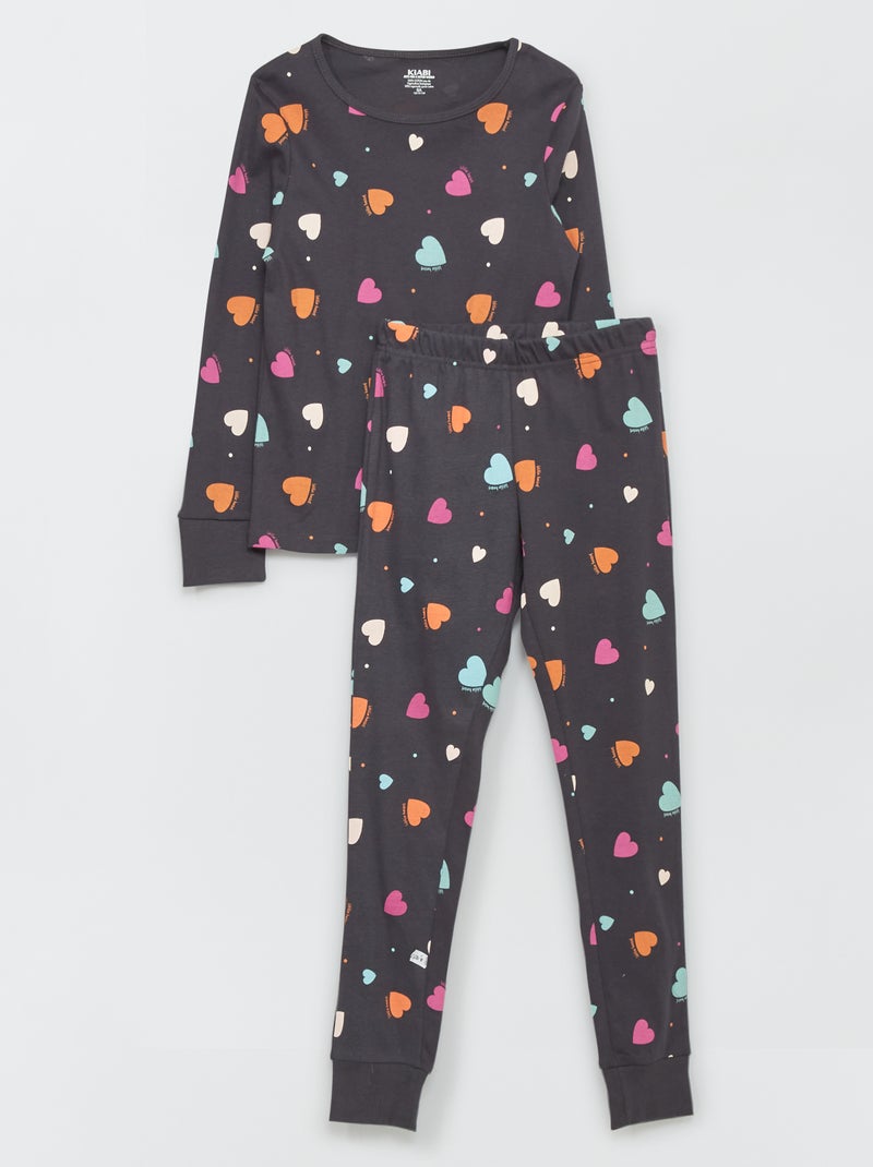 Conjunto de pijama com estampado - 2 peças PRETO - Kiabi