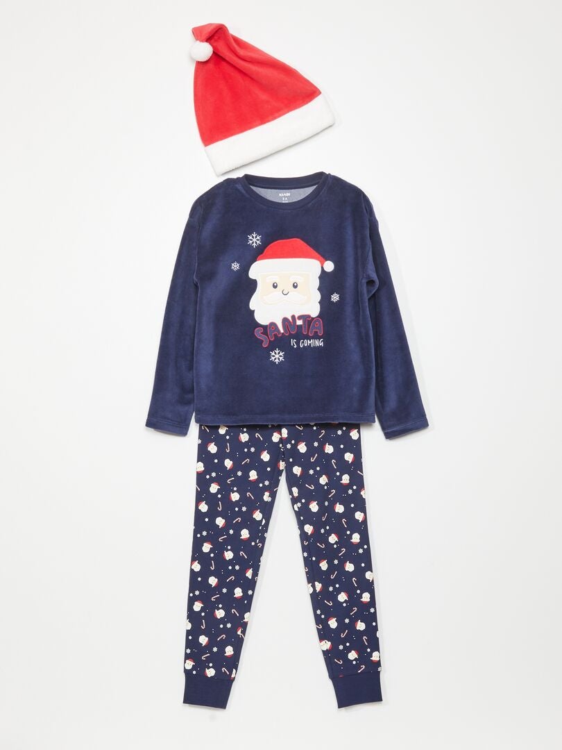 Conjunto de pijama com pai Natal - 3 peças AZUL - Kiabi