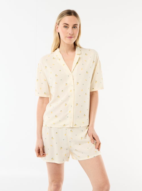 Conjunto de pijama com riscas "all-over" top + calções - Kiabi