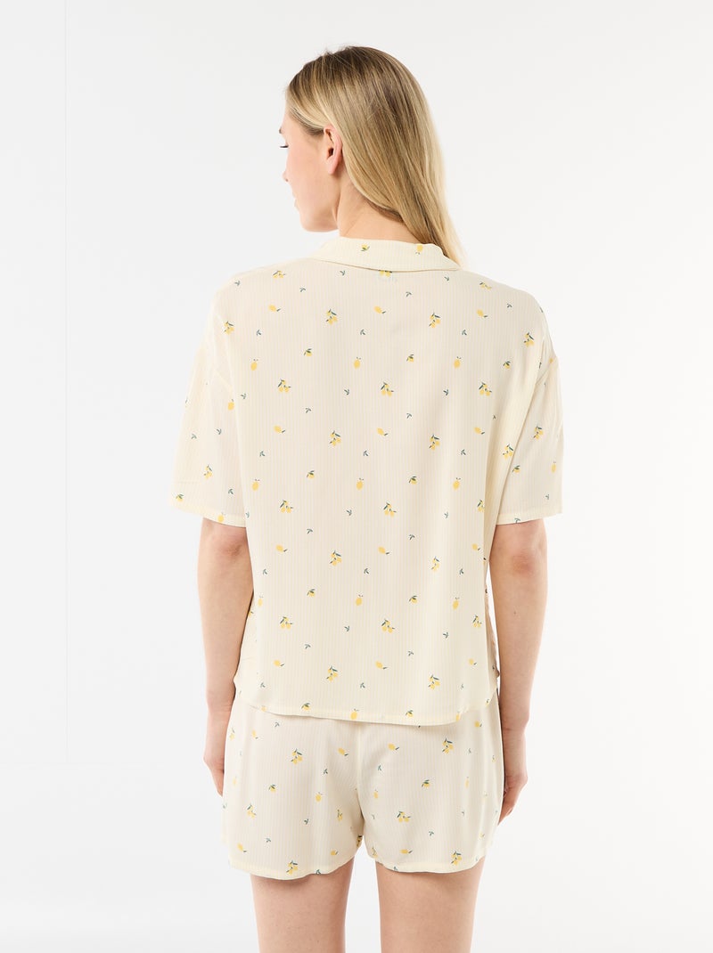 Conjunto de pijama com riscas "all-over" top + calções Amarelo - Kiabi