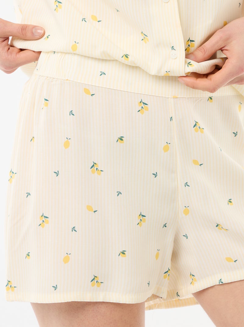 Conjunto de pijama com riscas "all-over" top + calções Amarelo - Kiabi
