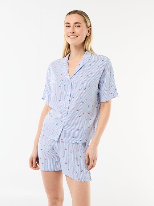 Conjunto de pijama com riscas "all-over" top + calções - Kiabi