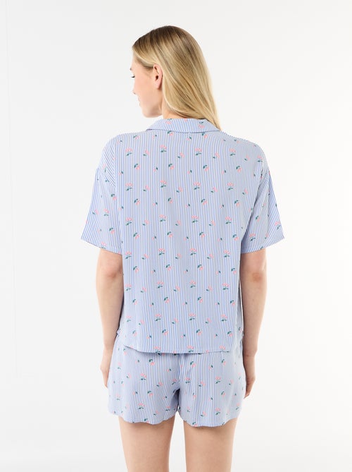 Conjunto de pijama com riscas "all-over" top + calções - Kiabi