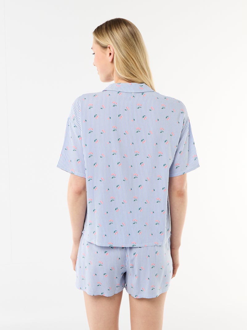 Conjunto de pijama com riscas "all-over" top + calções Azul - Kiabi
