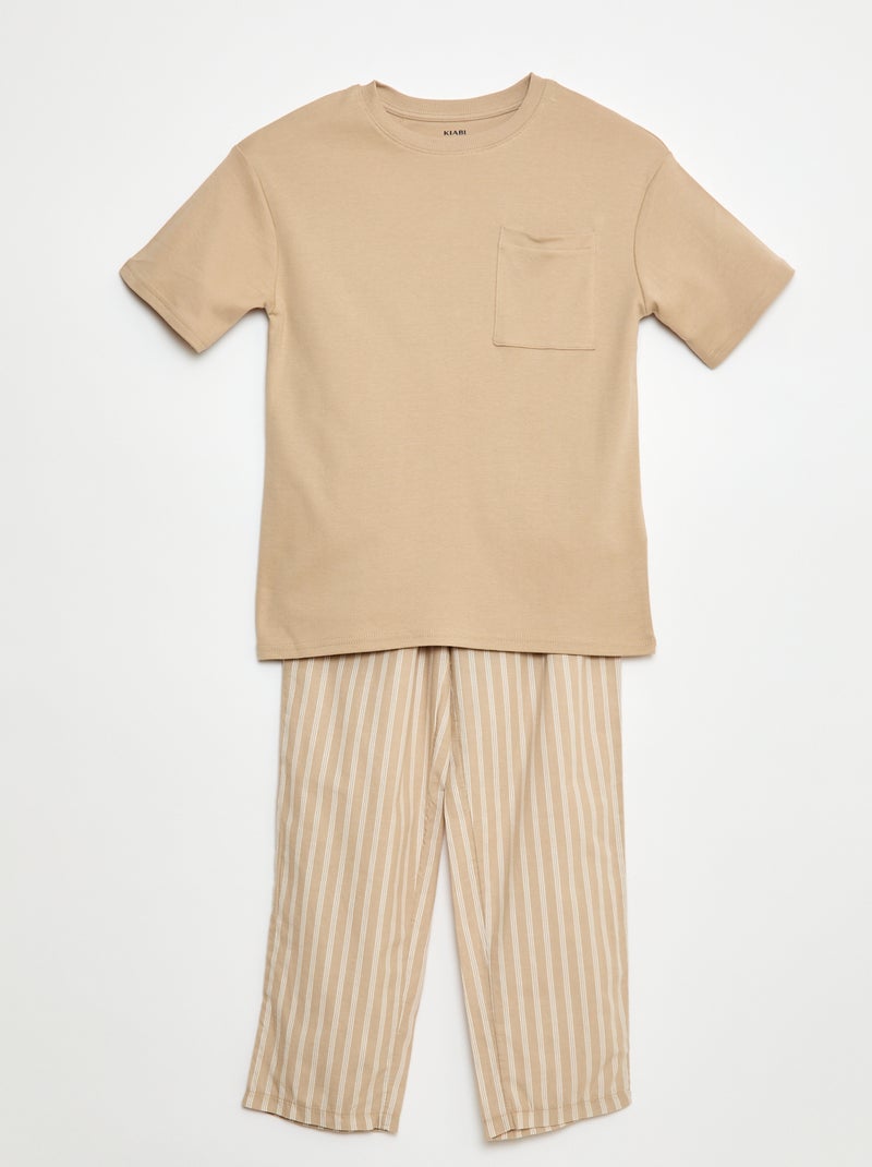 Conjunto de pijama comprido - 2 peças Castanho - Kiabi