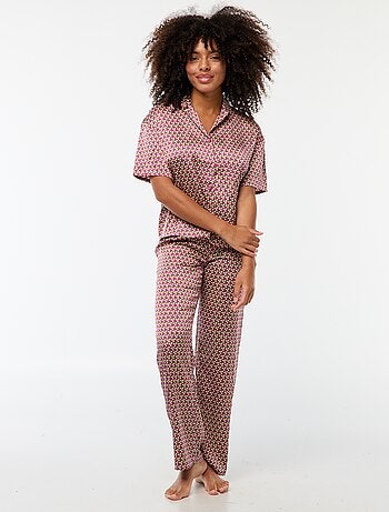 Conjunto de Pijama Comprido 2 Peças Camisa + Calças com Estampado - 2 Peças