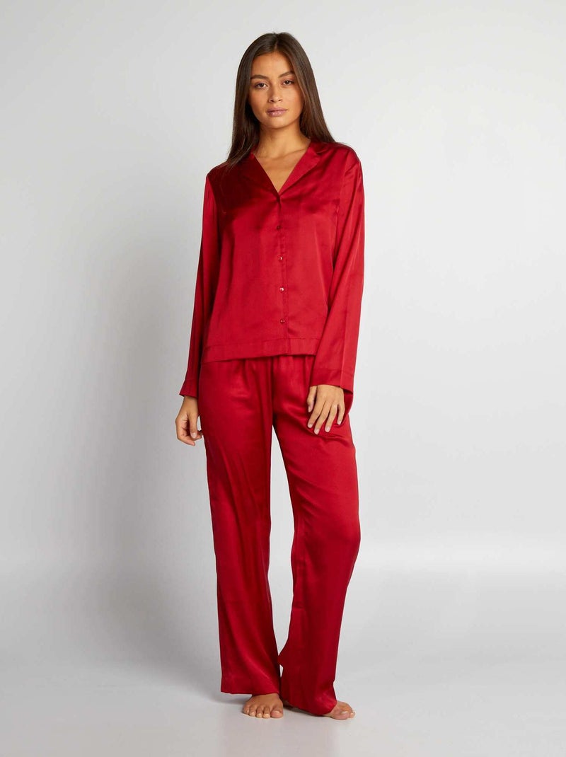 Conjunto de pijama comprido acetinado - 2 peças VERMELHO - Kiabi