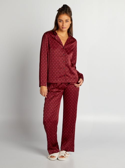 Conjunto de pijama comprido acetinado - 2 peças - Kiabi