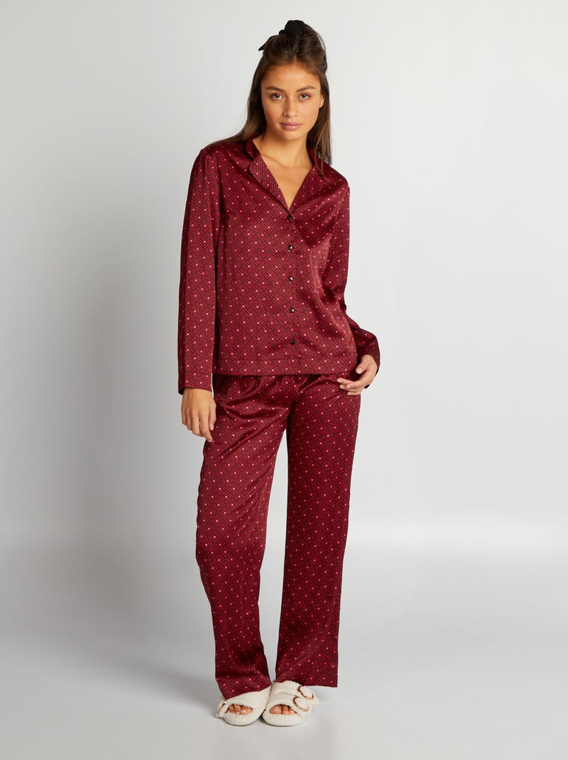 Conjunto de pijama comprido acetinado - 2 peças VERMELHO - Kiabi