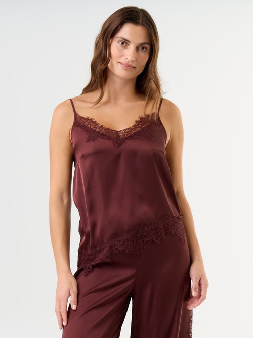 Conjunto de pijama comprido acetinado top + calças - 2 peças - Kiabi
