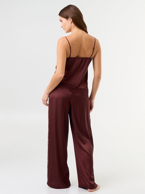 Conjunto de pijama comprido acetinado top + calças - 2 peças - Kiabi