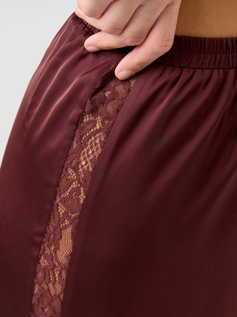 Conjunto de pijama comprido acetinado top + calças - 2 peças Castanho - Kiabi