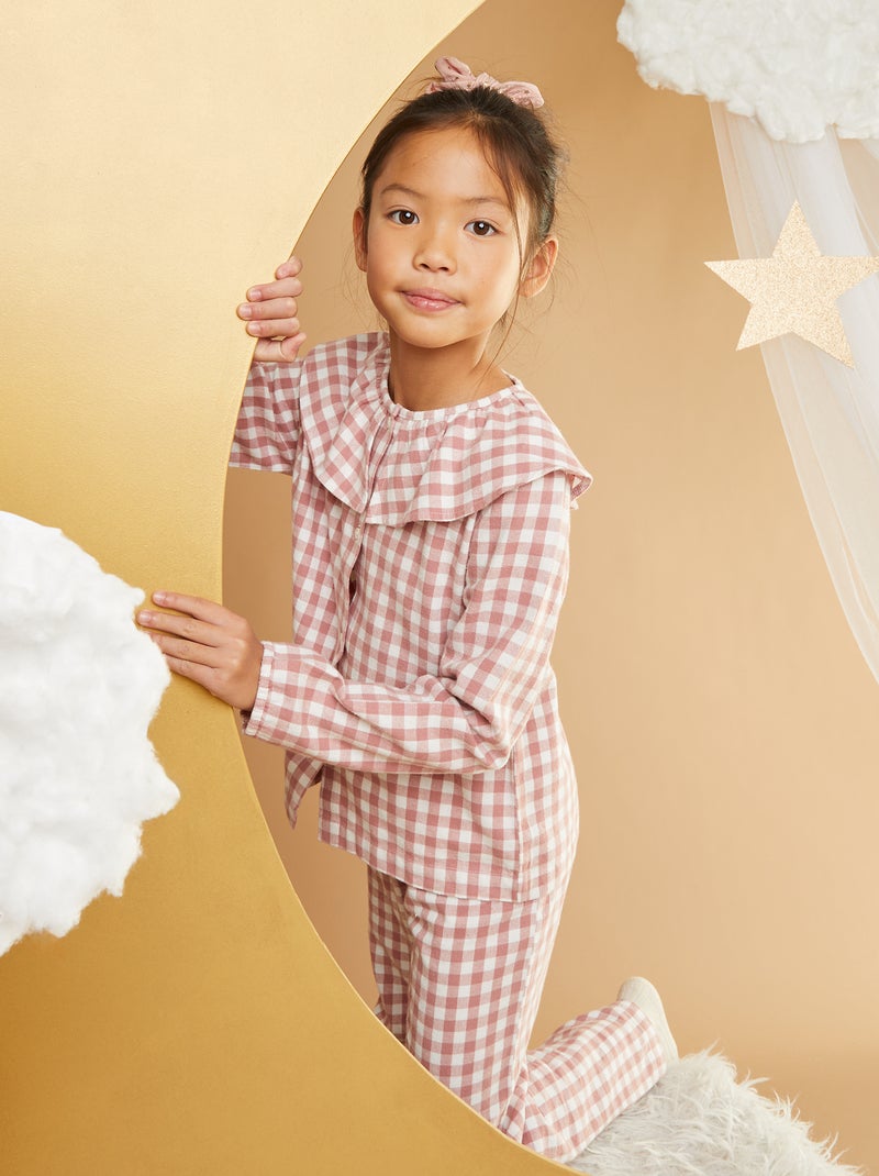 Conjunto de pijama comprido aos quadrados - 2 peças ROSA - Kiabi