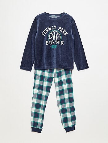 Conjunto de pijama comprido bimaterial t-shirt + calças - 2 peças