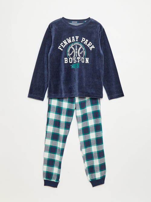 Conjunto de pijama comprido bimaterial t-shirt + calças - 2 peças - Kiabi
