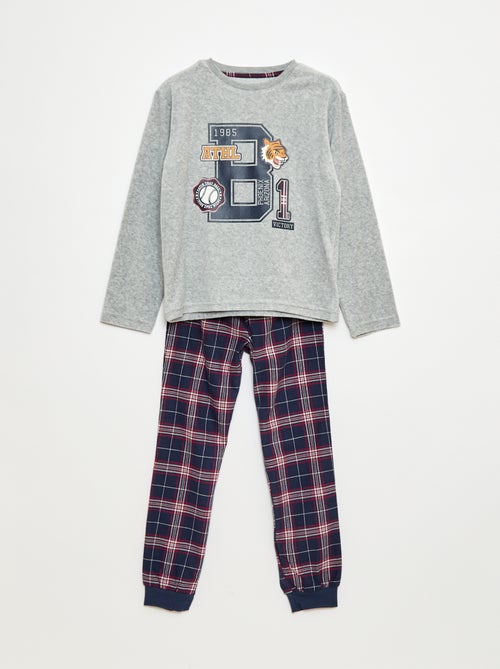 Conjunto de pijama comprido bimaterial t-shirt + calças - 2 peças - Kiabi